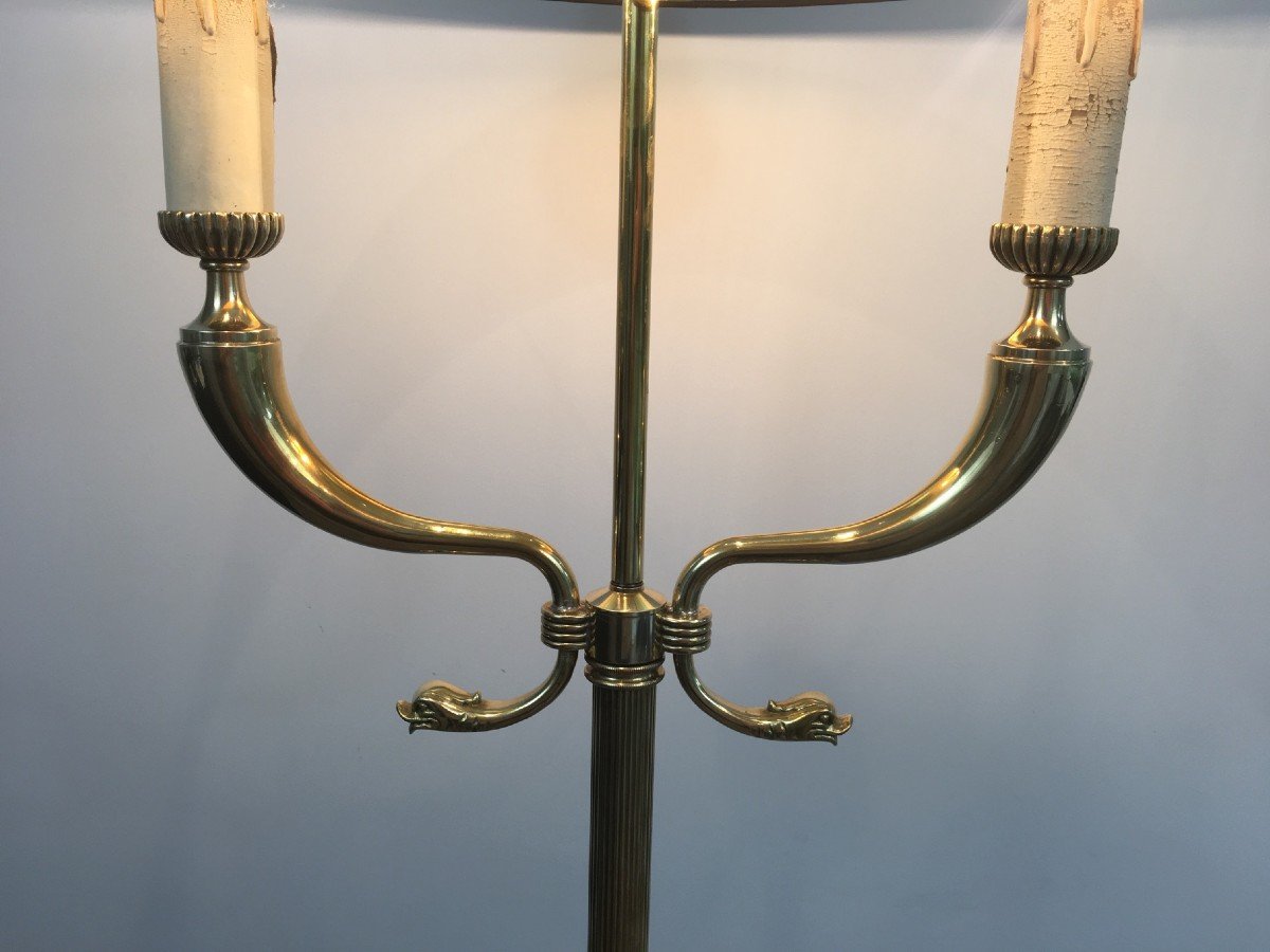 Maison Jansen. Dolphin Heads Brass Floor Lamp. French. Circa 1940-photo-2