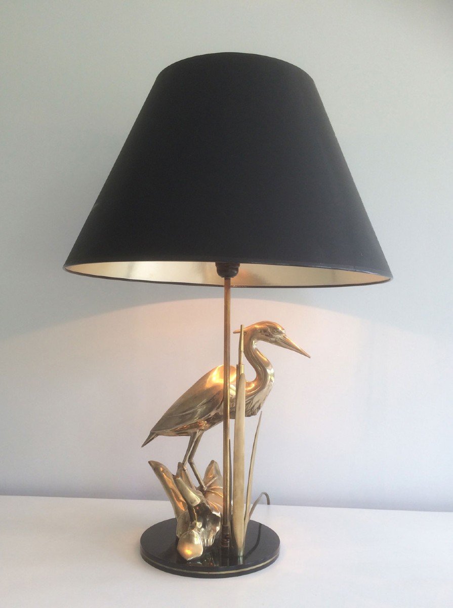 Fine Brass Heron Table Lamp. French. Circa 1970-photo-7