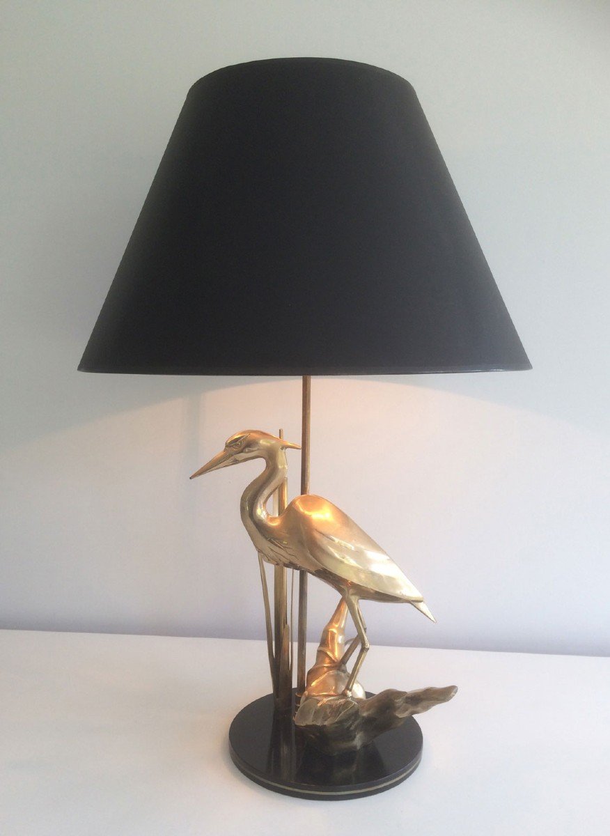 Fine Brass Heron Table Lamp. French. Circa 1970-photo-8