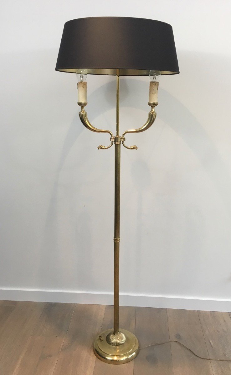 Maison Jansen. Neoclassical Style Brass Floor Lamp With Dolphin Heads. French. Circa 1940-photo-4
