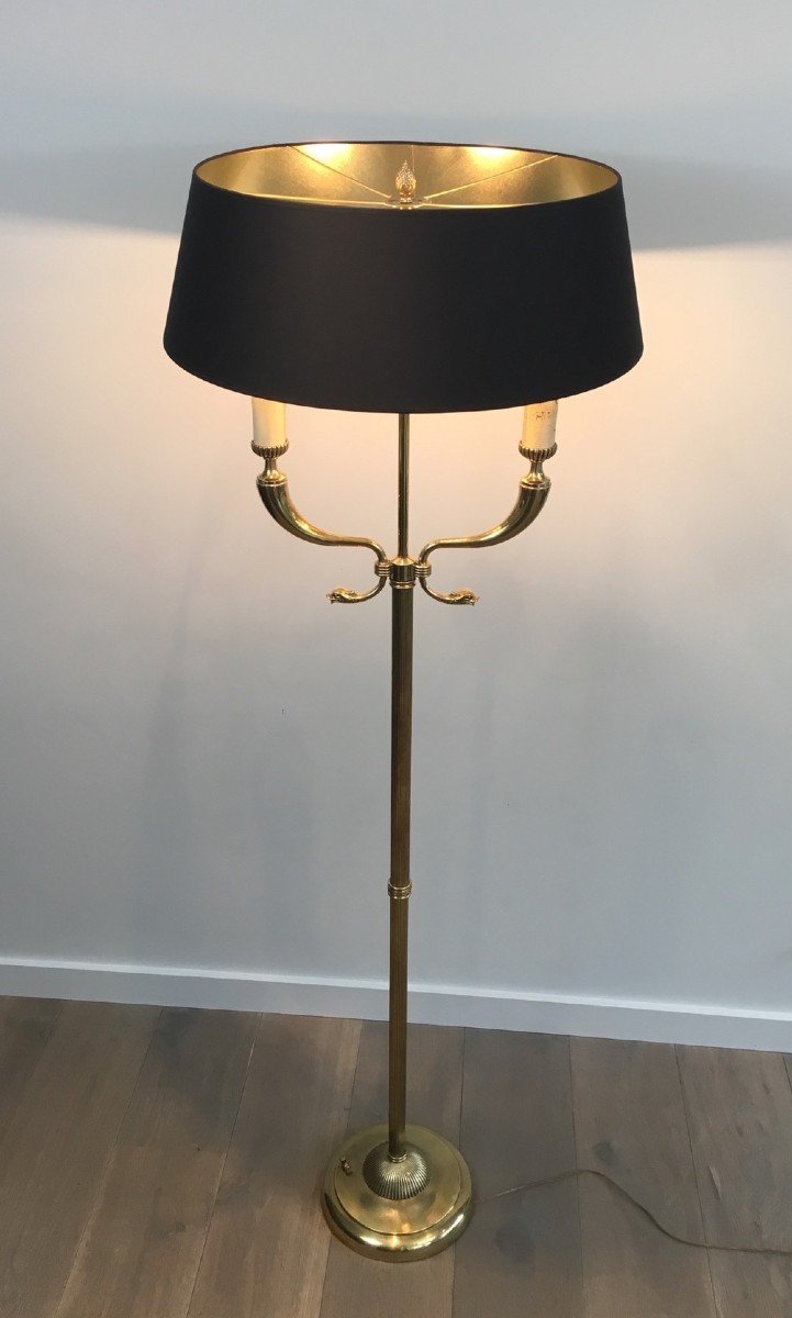 Maison Jansen. Neoclassical Style Brass Floor Lamp With Dolphin Heads. French. Circa 1940-photo-8