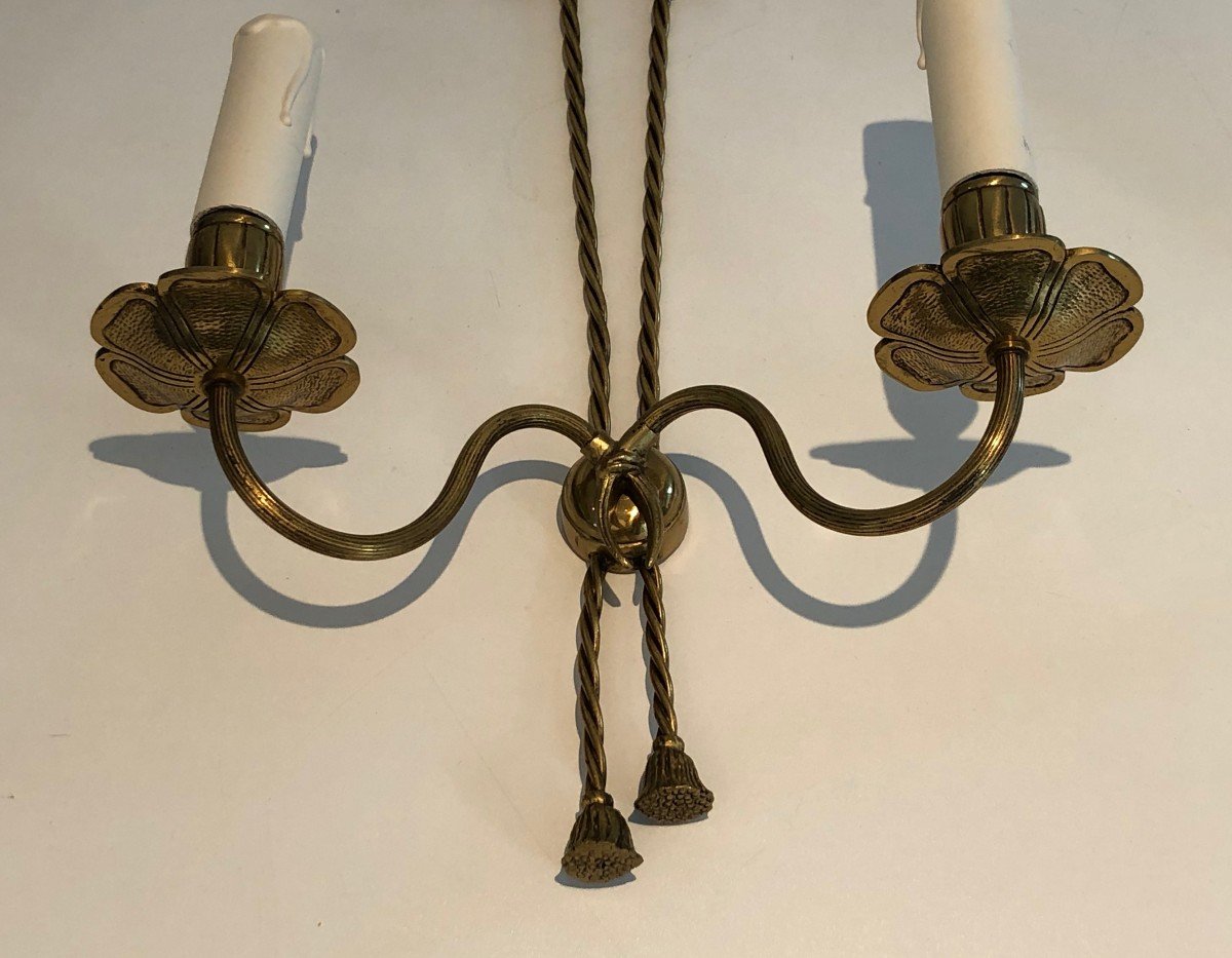 Pair Of Louis The 16th Style Bronze Wall Lights With Ribbons. French. Circa 1950-photo-2