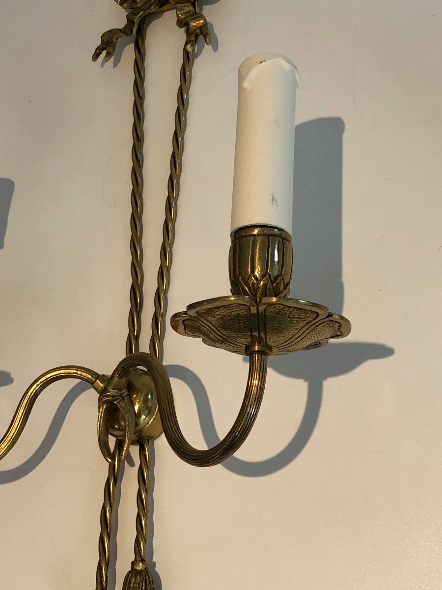 Pair Of Louis The 16th Style Bronze Wall Lights With Ribbons. French. Circa 1950-photo-4