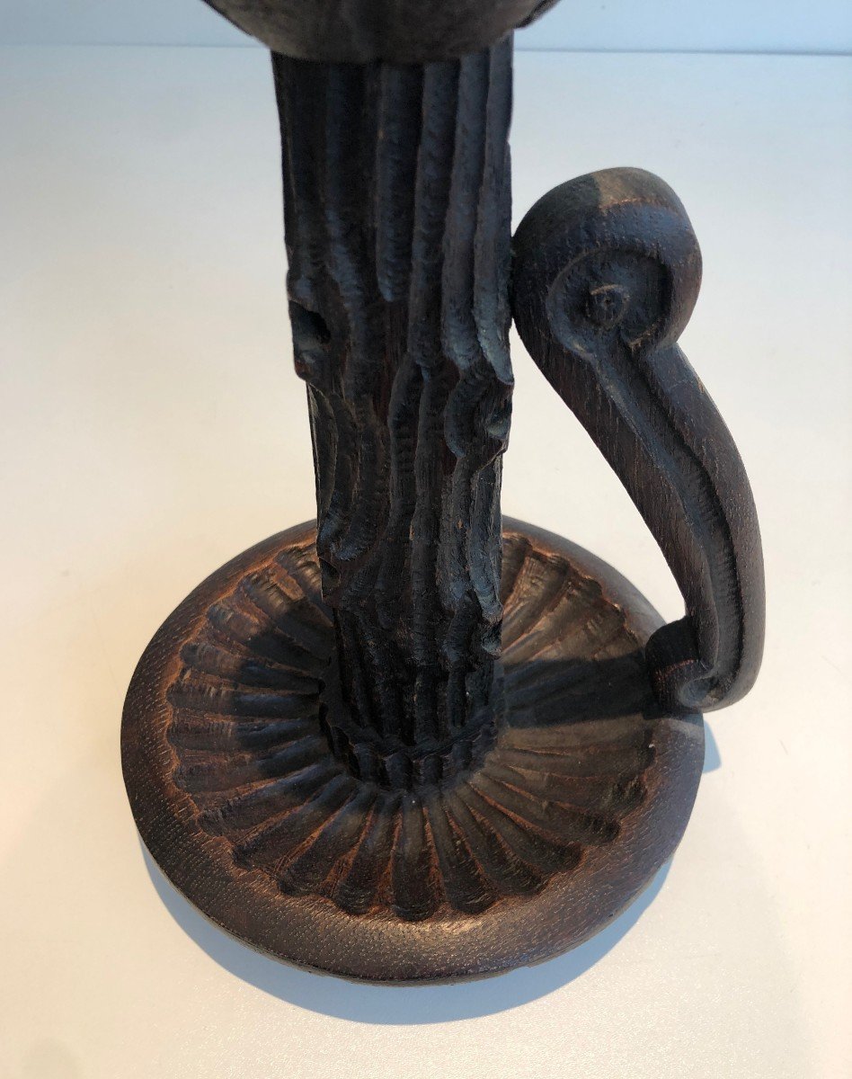 Pair Of Brutalist Candle Holders Made Of Carved Wood. French. Circa 1950-photo-5