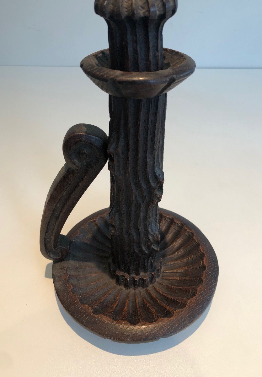 Pair Of Brutalist Candle Holders Made Of Carved Wood. French. Circa 1950-photo-7