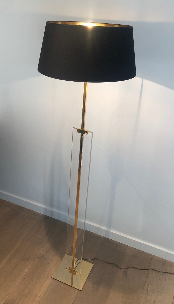 Glass And Brass Floor Lamp. French. Circa 1970-photo-3