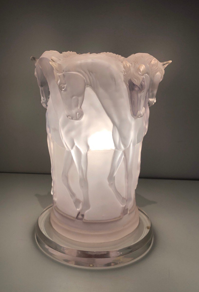 Lucite Horses Table Lamp. French Work,  In The Style Of Maison Lalique. Circa 1970-photo-2