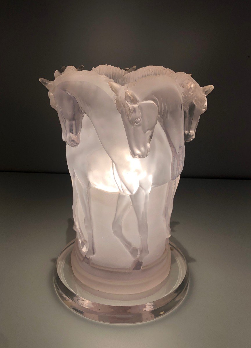 Lucite Horses Table Lamp. French Work,  In The Style Of Maison Lalique. Circa 1970-photo-3