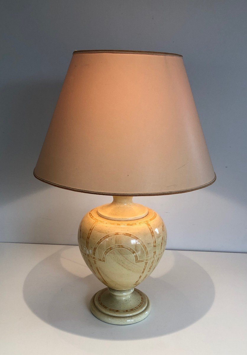 Eggshell Lacquered Table Lamp With Interlacing. French Work. Circa 1970-photo-8