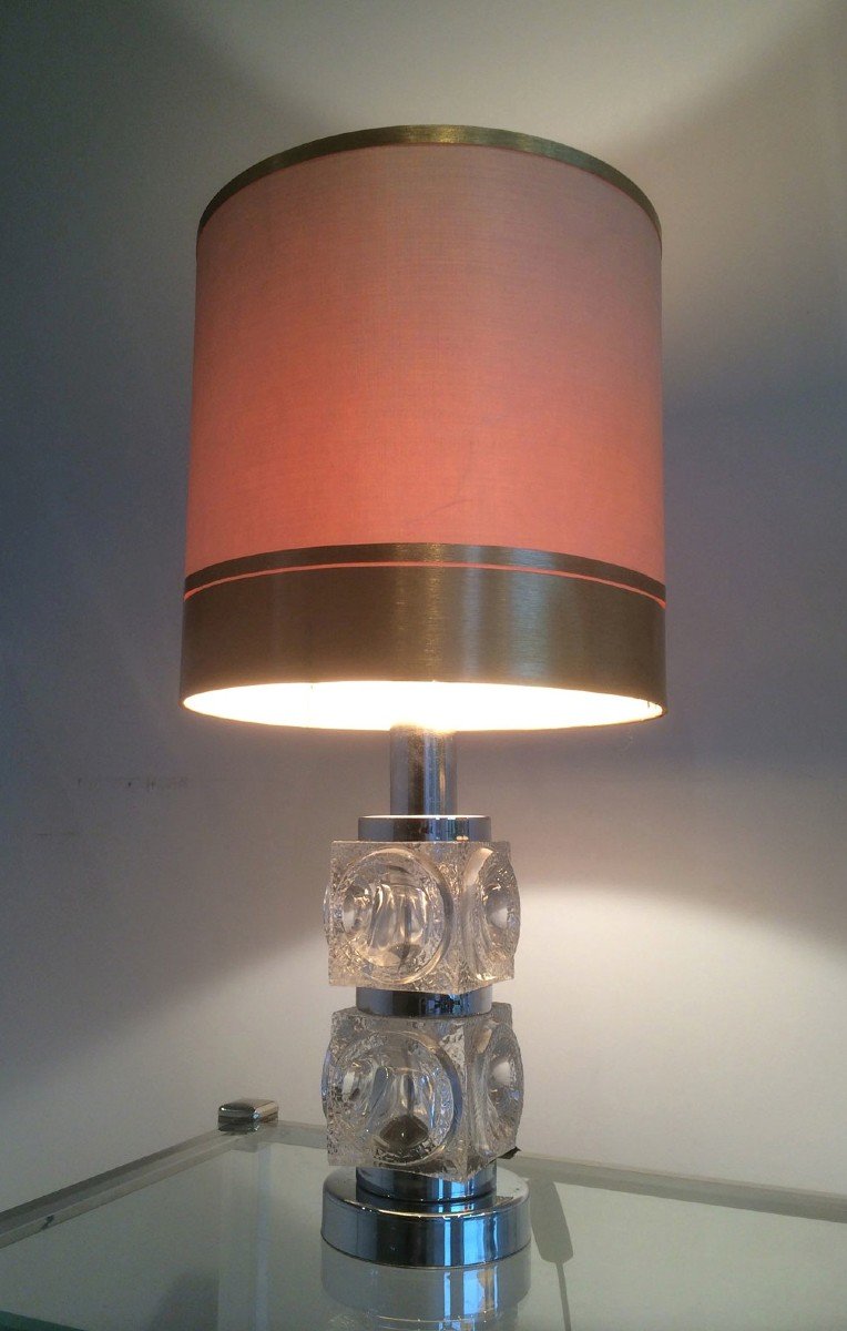 Pair Of Glass And Chrome Table Lamps. Circa 1970-photo-6