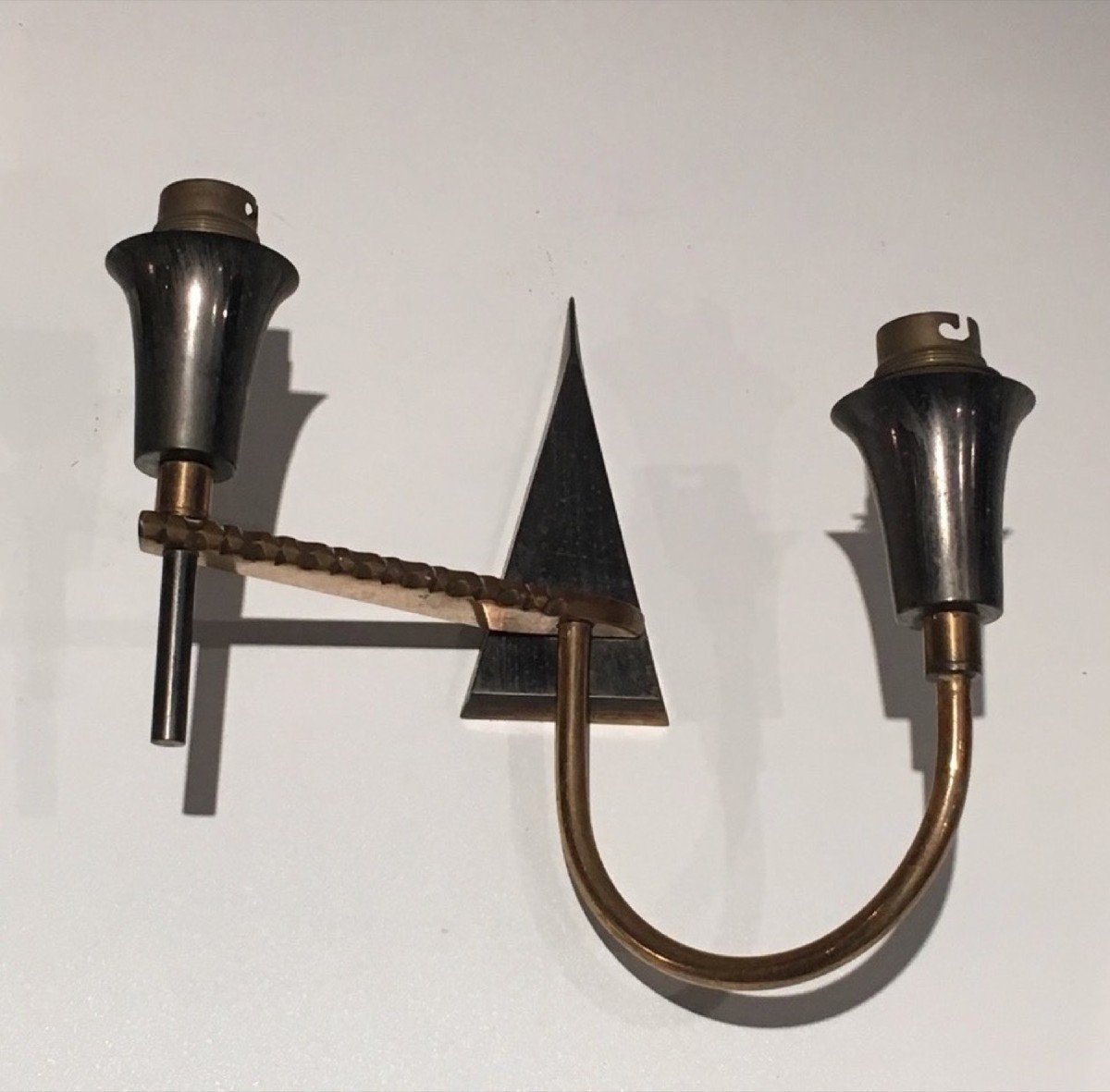 Pair Of Brushed Steel And Brass Design Wall Lights. Circa 1970-photo-4