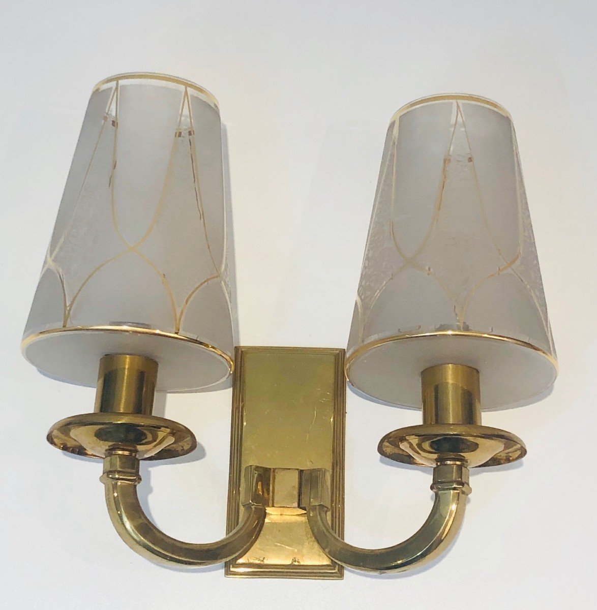 Pair Of Art Deco Brass Wall Lights. French Work In The Style Of Perzel. Circa 1930-photo-4