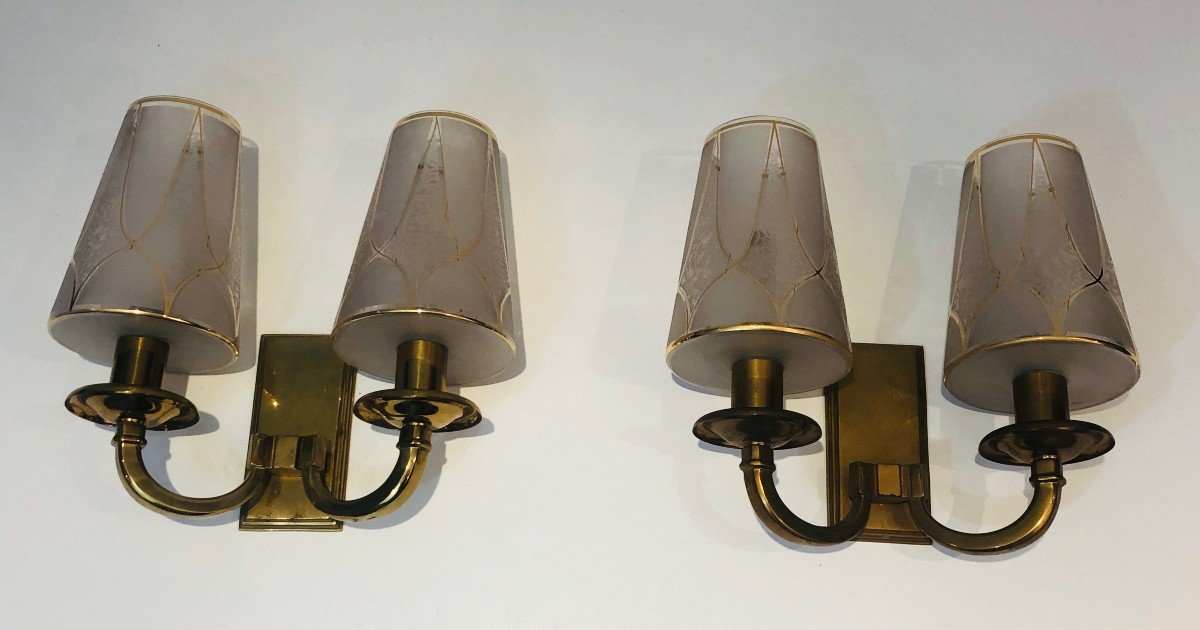 Pair Of Art Deco Brass Wall Lights. French Work In The Style Of Perzel. Circa 1930-photo-8