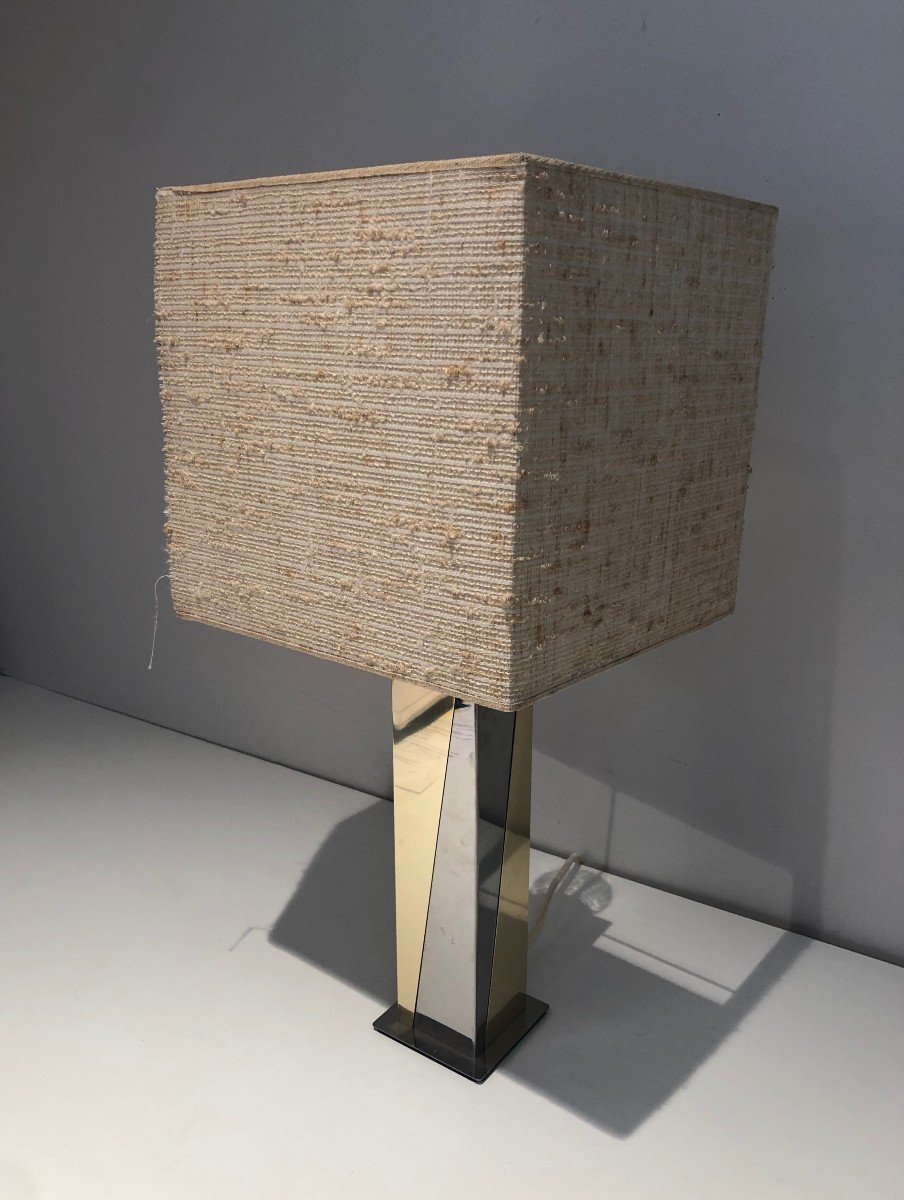 Chrome And Gilt Metal Table Lamp. French Work. Circa 1970-photo-8