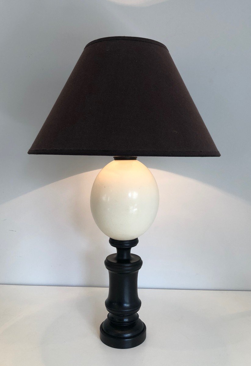 Blackened Wood And Ostrich Egg Table Lamp. French Work. Circa 1970-photo-2