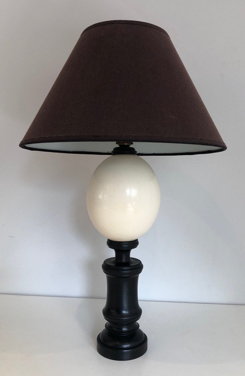 Blackened Wood And Ostrich Egg Table Lamp. French Work. Circa 1970-photo-3