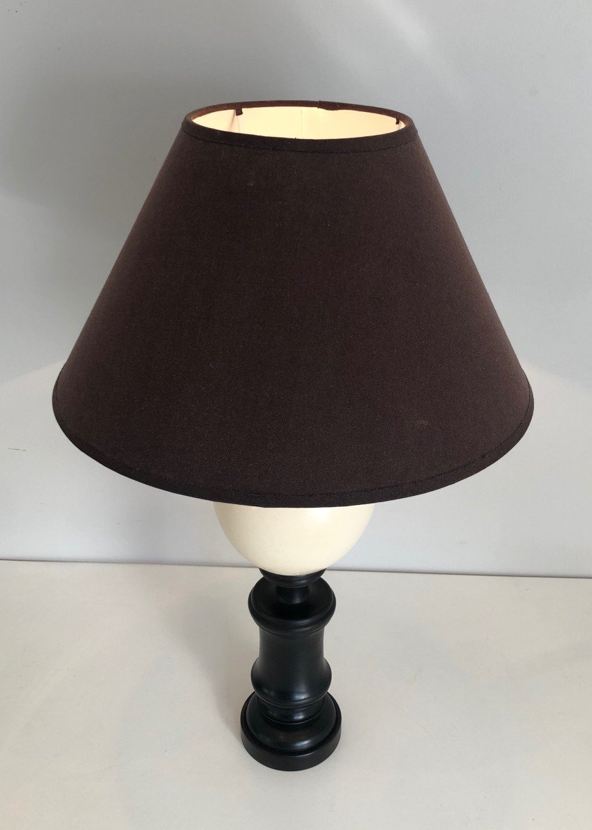 Blackened Wood And Ostrich Egg Table Lamp. French Work. Circa 1970-photo-4