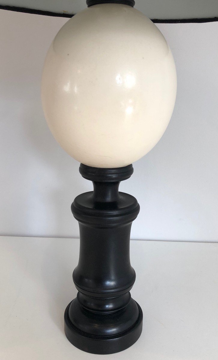 Blackened Wood And Ostrich Egg Table Lamp. French Work. Circa 1970-photo-1