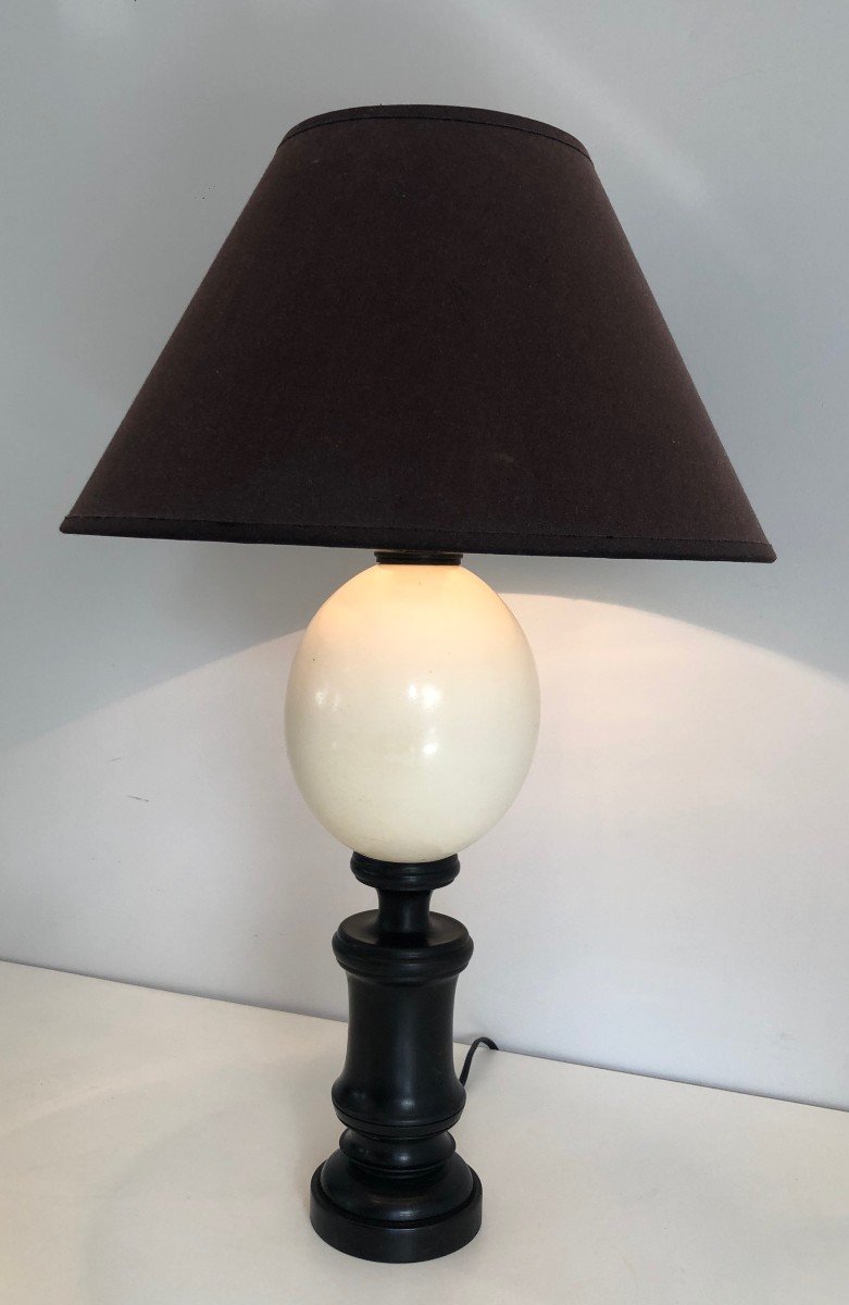Blackened Wood And Ostrich Egg Table Lamp. French Work. Circa 1970-photo-5