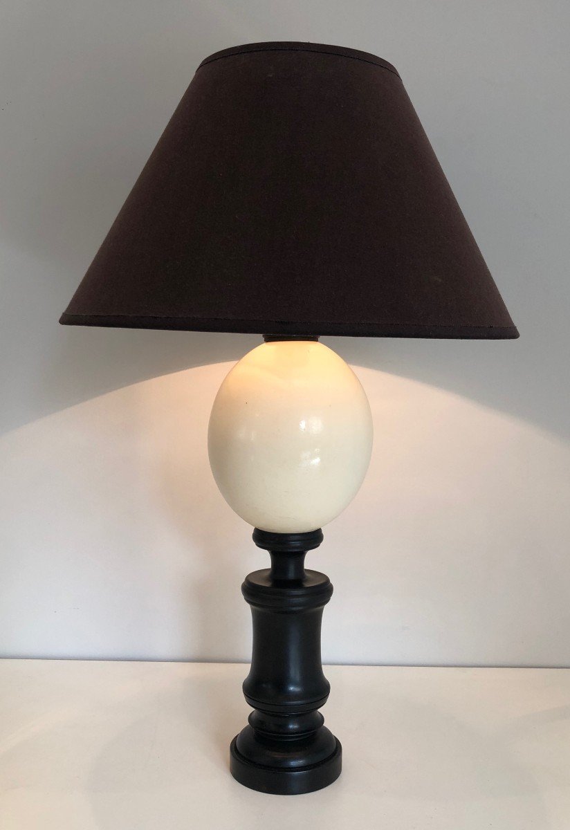 Blackened Wood And Ostrich Egg Table Lamp. French Work. Circa 1970-photo-6