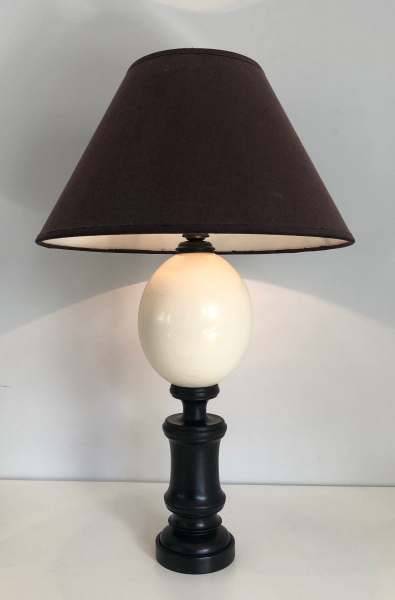 Blackened Wood And Ostrich Egg Table Lamp. French Work. Circa 1970