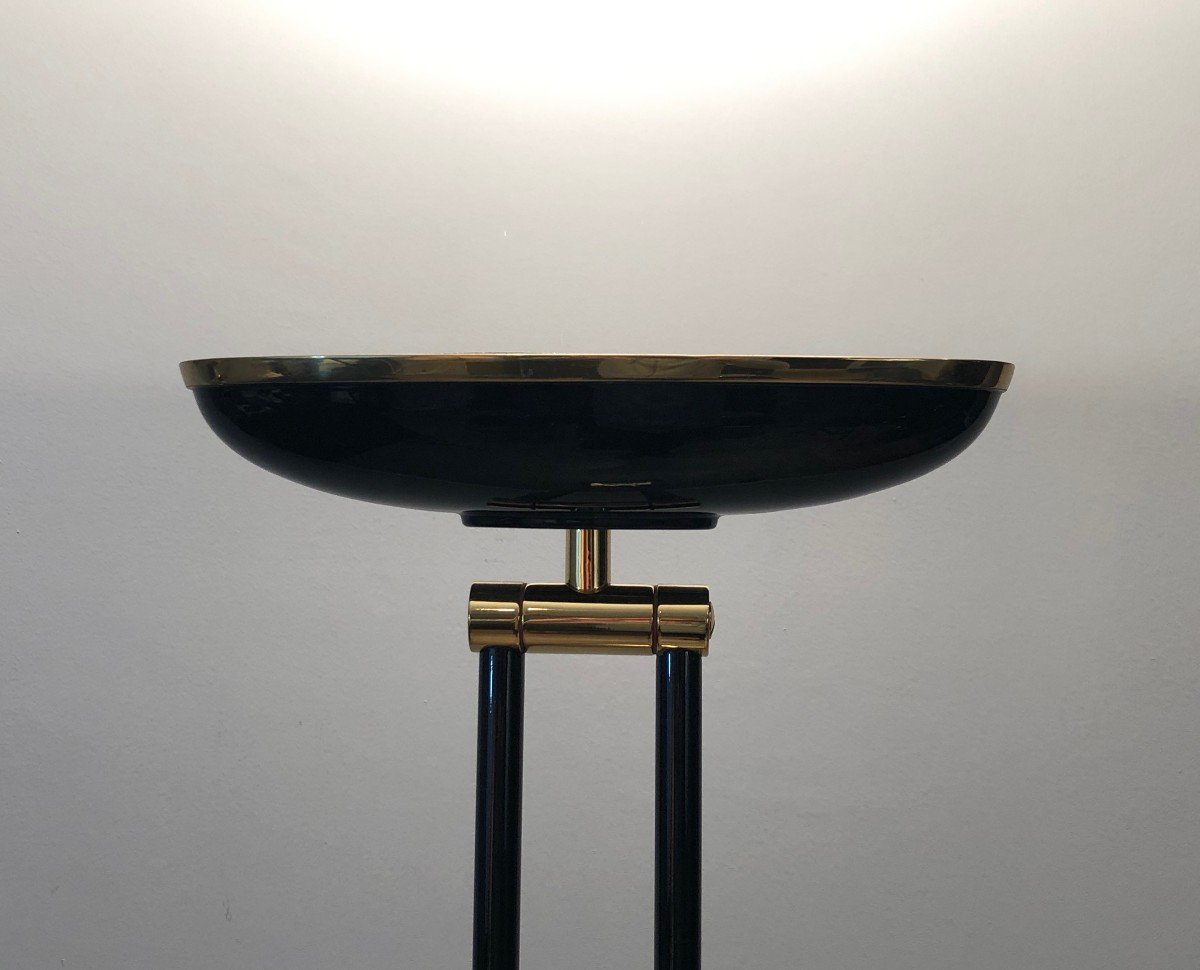 Black Lacquered And Brass Floor Lamp-photo-3