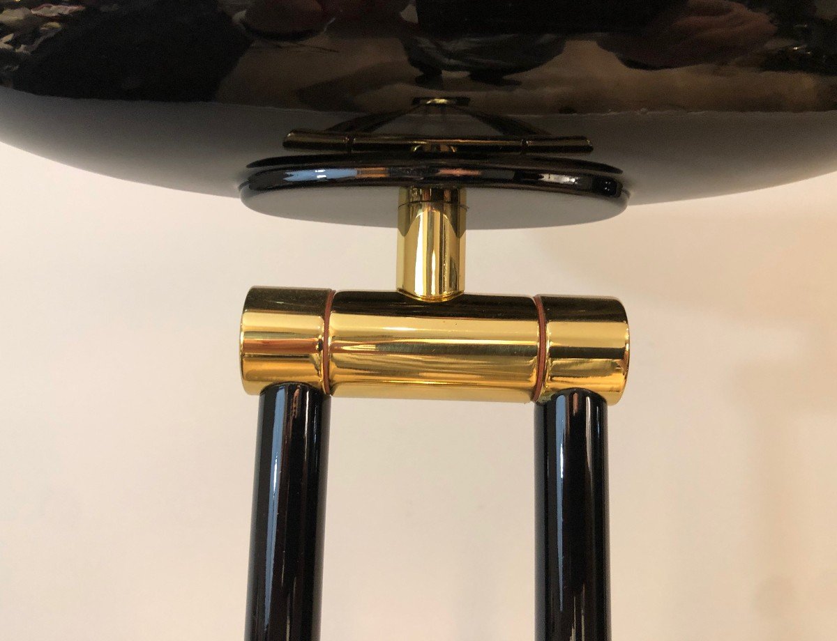 Black Lacquered And Brass Floor Lamp-photo-4