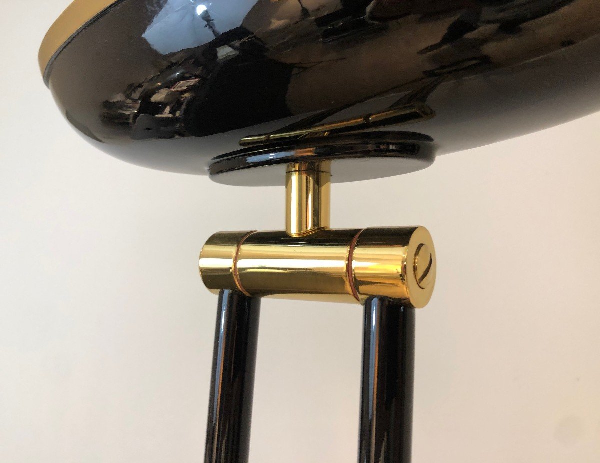 Black Lacquered And Brass Floor Lamp-photo-5