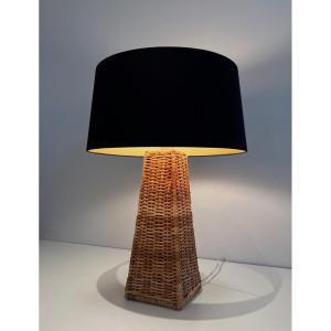 Pyramidal Rattan Table Lamp. French Work. Circa 1970