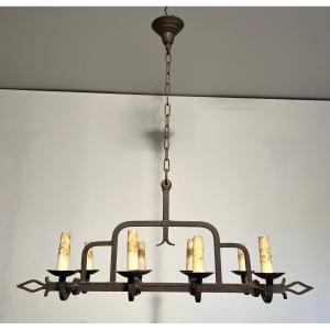 Wrought Iron Chandelier With 8 Arms. French Work. Circa 1940