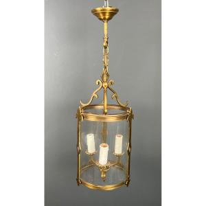 Small Neoclassical Style Bronze Lantern With Round Glass. French Work. Circa 1940 