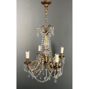 Lustre En Bronze à Cristaux. Travail Français De Style Louis XVI. Vers 1900