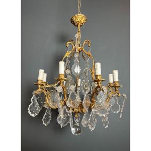 Lustre En Bronze à Cristaux. Travail Français De Style Louis XV. Vers 1900