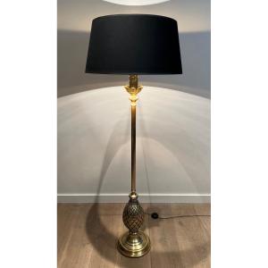 Lampadaire de parquet Ananas en laiton. Travail Français dans le Goût de la Maison Charles. 