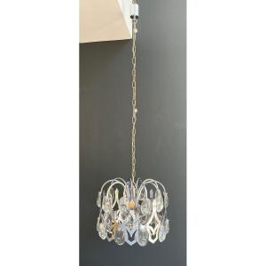 Design Chrome And Crystal Chandelier. Italian Work By Angelo Gaetano Sciolari. Circa 1970