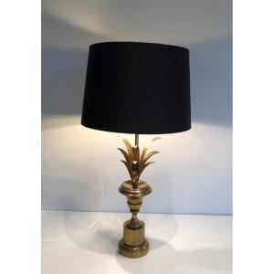 Palm Tree Neoclassical Style Brass Table Lamp In The Style Of Maison Charles