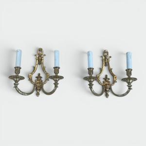 Paire d'Appliques en Bronze de Style Louis XVI de Lucien Gau