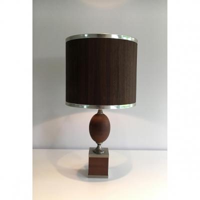 Lampe oeuf en bois et acier brossé. Vers 1970 