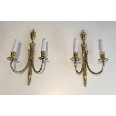 Pair Of Neoclassical Sconces Brass. Around 1970