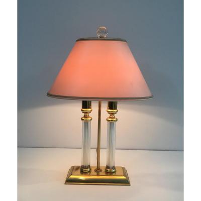 Le Dauphin.lampe De Style Bouillotte En Métal Doré, Plexiglass Et Verre. Vers 1970 