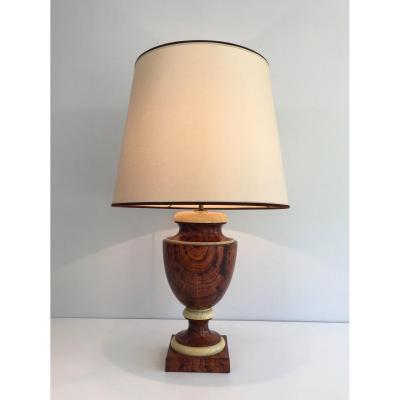 Decorative Faux-bois And Parchment Lacquered Wood Table Lamp. French. Circa 1970