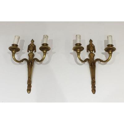 Pair Of Louis The 16th Style Bronze Wall Sconces. French. Circa 1940