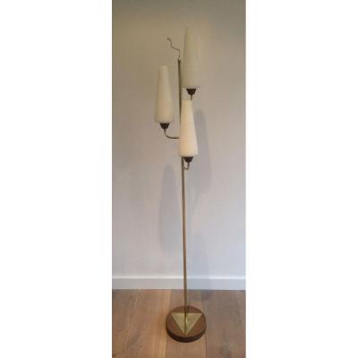 Design Floor Lamp Made Of Lacquered Metal, Brass And Glass. French. Circa 1970