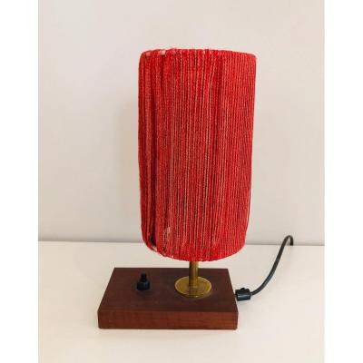 Petite Lampe En Bois, Laiton Et Laine. Travail Français. Vers 1950