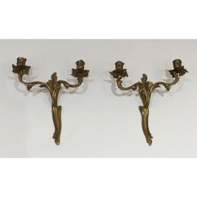 Pair Of Louis The 15th Style Bronze Wall Lights. French. Circa 1950