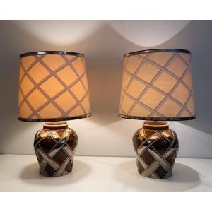 Important Pair Of Ceramic Lamps. French. Circa 1970