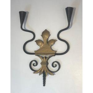 Wrought Iron Wall Light. French Work. Cira 1940