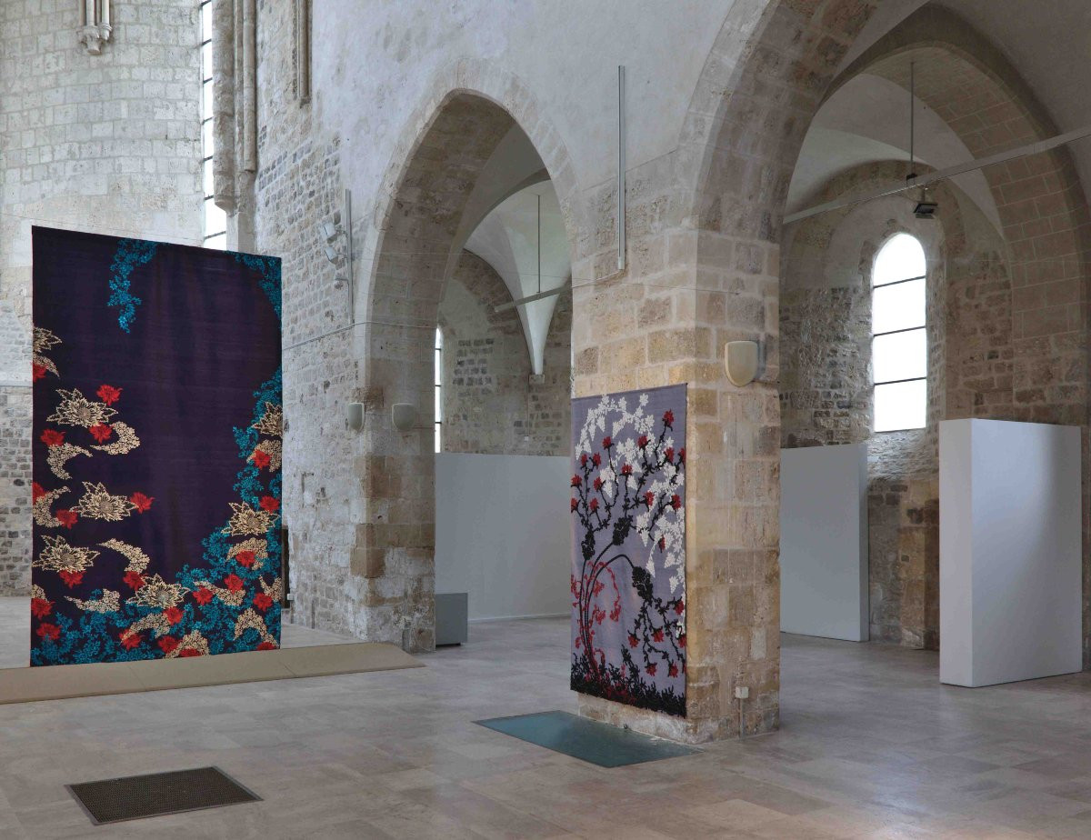 Dentelles Anciennes Sur Soie Sauvage. Zenga "vague Bleue" 216 X 128 Cm-photo-3