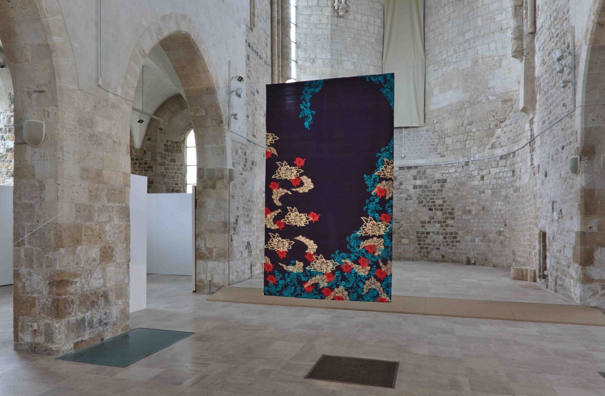Dentelles Anciennes Sur Soie Sauvage. Zenga "vague Bleue" 216 X 128 Cm-photo-4