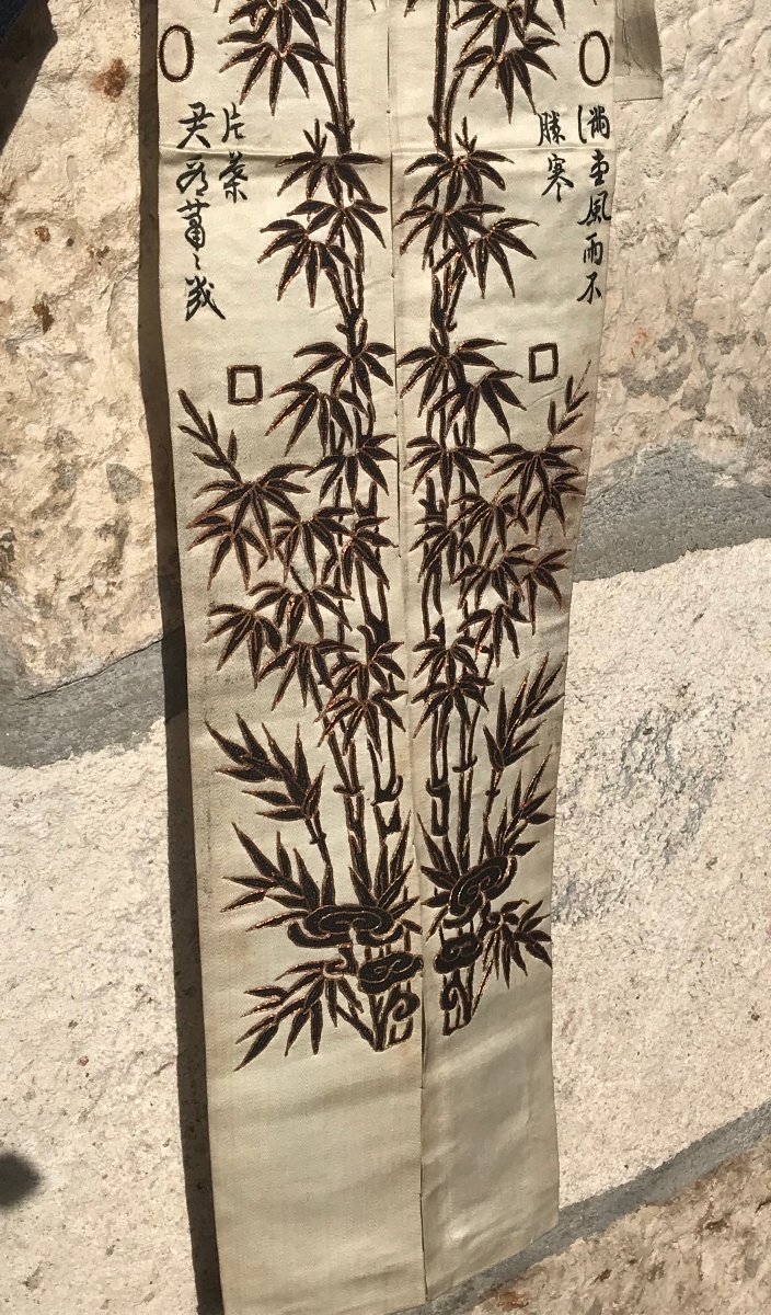 Kimono Collars. Japan. Silk Embroidery. 76 X 9 Cm (x2)-photo-4